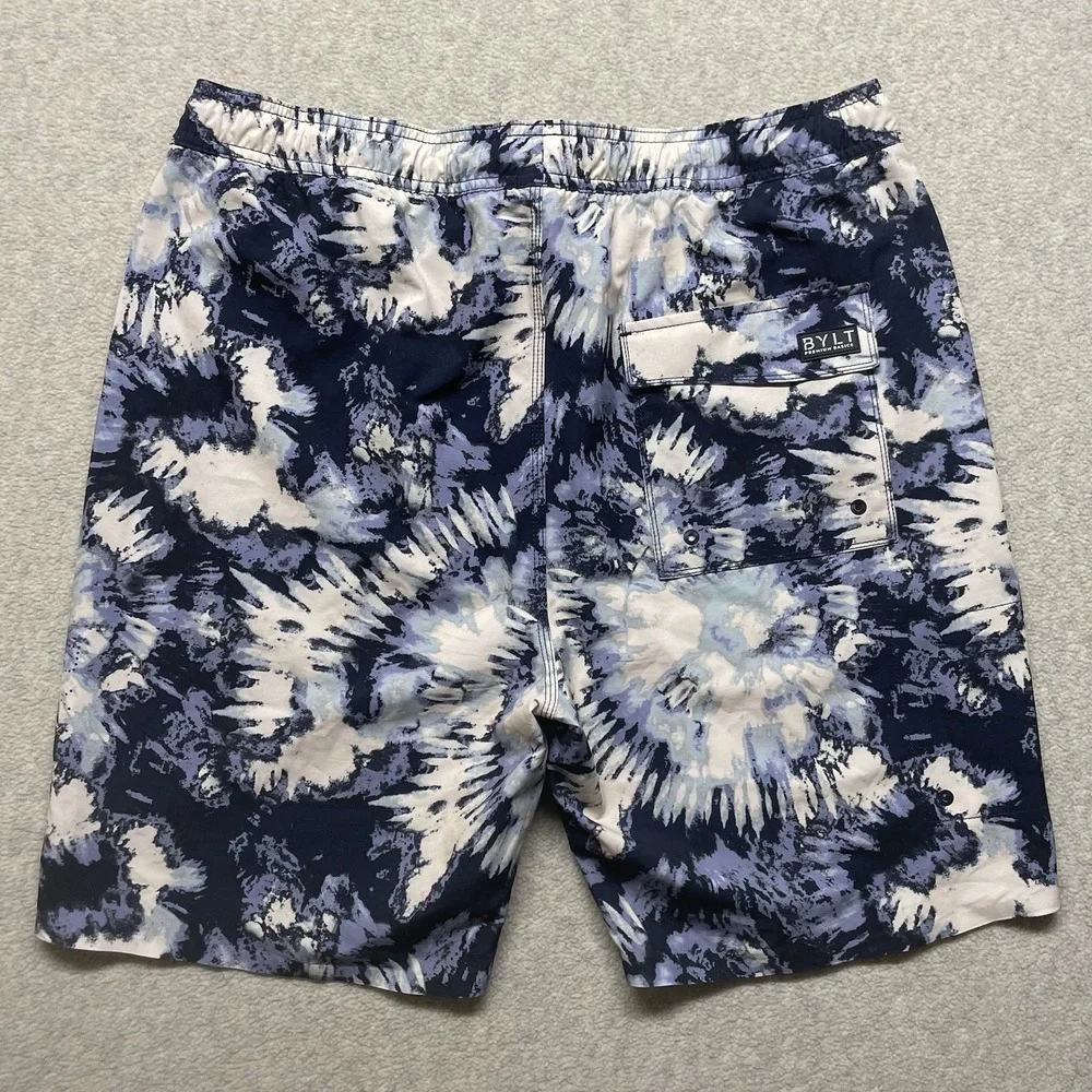BYLT Premium Basics Men's Coastal Board Shorts Blue Tie Dye Swim Trunks Size XL